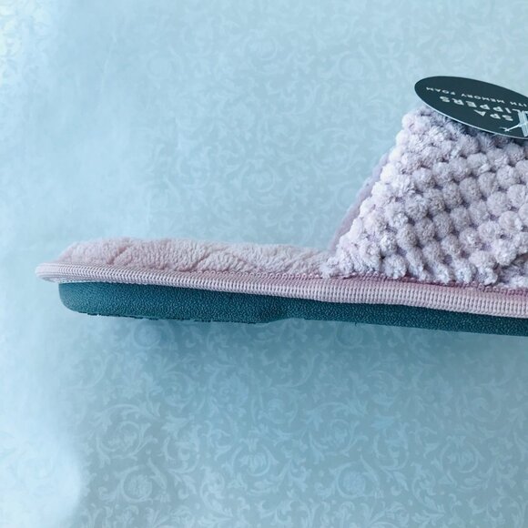 Laura Ashley Memory Foam Slide Faux  Fur Spa Slippers Pink Quilted - Picture 5 of 5